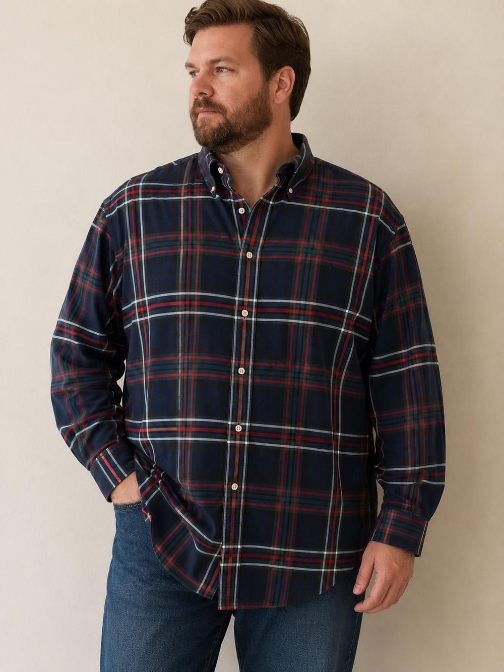 Ralph Lauren Big Shirt Plaid Tartan Cotton Button Down Shirt XL